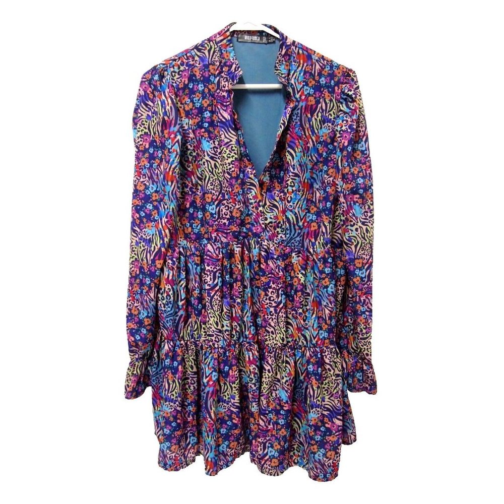 Missguided Womens Dress 2 Colorful Animal Print Long Sleeve Chiffon Tiered Mini